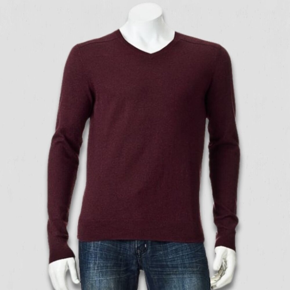 Marc Anthony Sweater V Neck Cashmere Blend Burgundy Gray Large